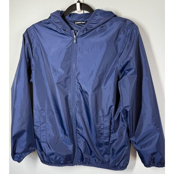 Lands' End Youth Hooded Packable Rain Jacket XL Deep Sea Navy Windbreaker - Picture 1 of 12